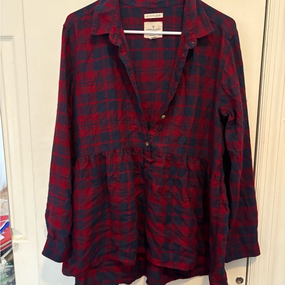 American Eagle Outfitters Red and Blue Plaid Shirt